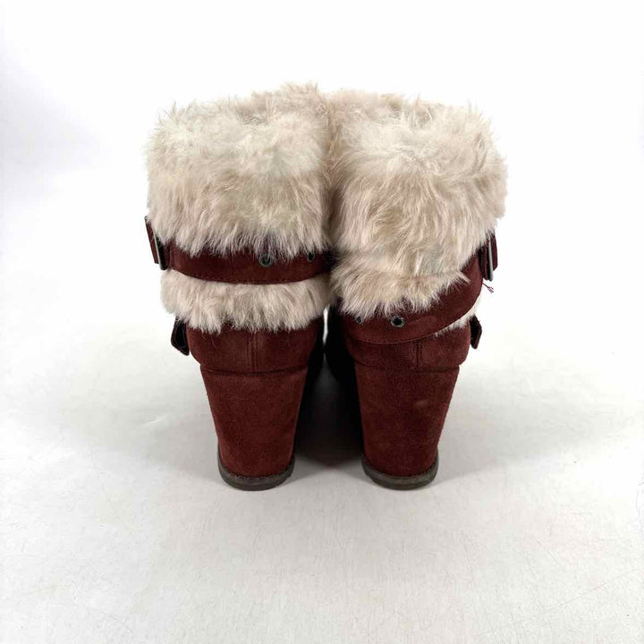 Shoe Size 9 CAT Red Suede Faux Fur Boots