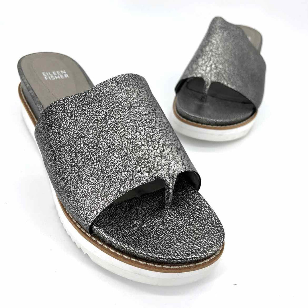 Shoe Size 10 Eileen Fisher Pewter Leather Sandals