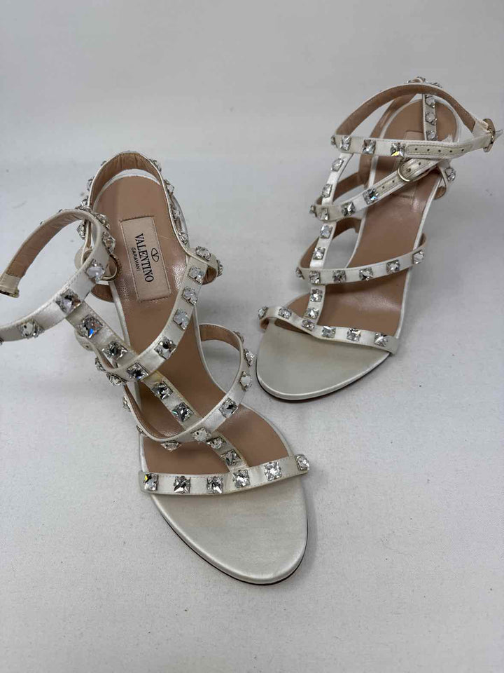 Shoe Size 38.5 VALENTINO Ivory Sateen Luxury - Sandals