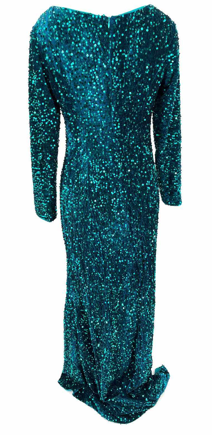 Size 8 Teal Velvet Sequined Dress