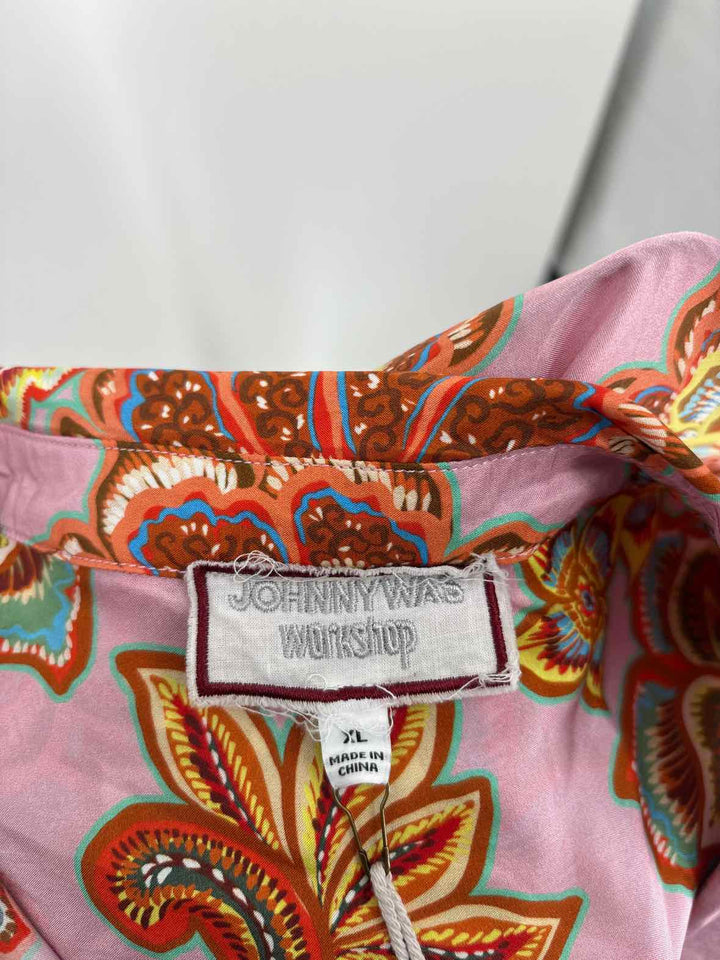 Size 1X Johnny Was Pink Silk Shirt