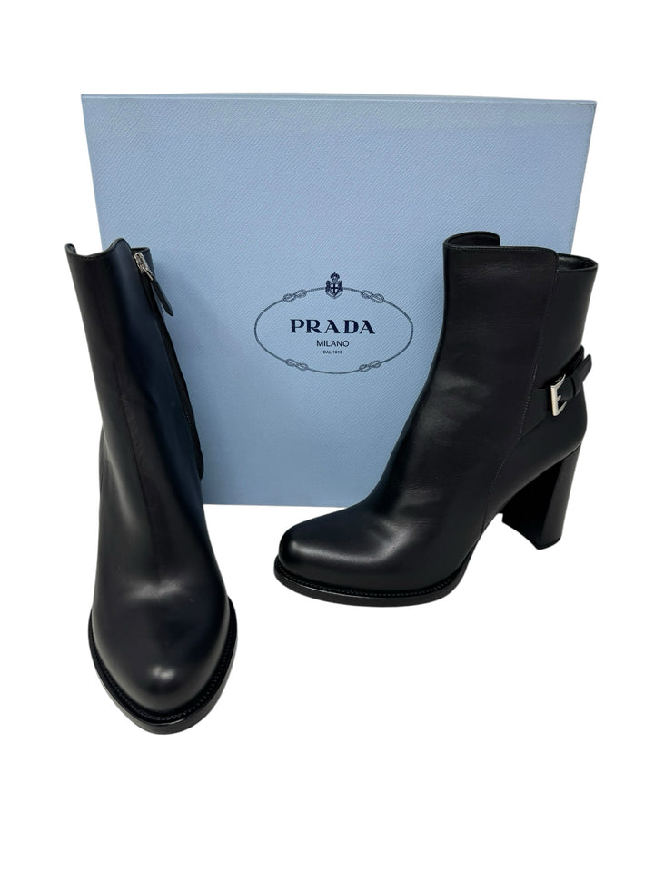 Shoe Size 38.5 PRADA Black Leather Luxury - Boots
