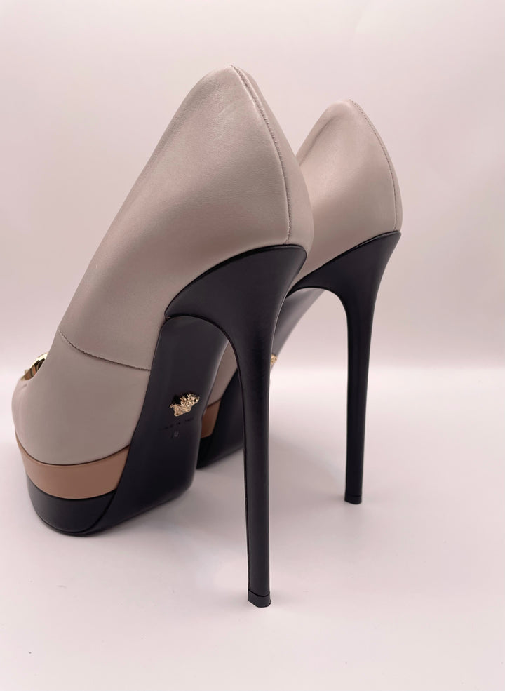 Shoe Size 40 Versace Gray Leather Luxury - Pumps