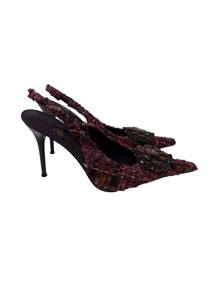Shoe Size 7.5 JEFFREY CAMPBELL Purple Print Tweed Pumps