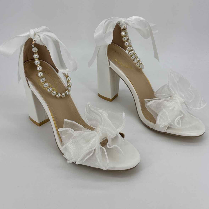 Shoe Size 39 White Satin Heels