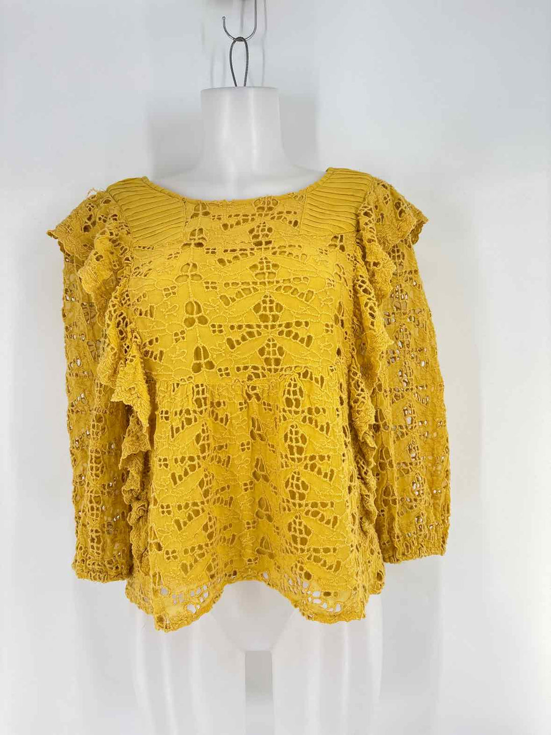 Size 4 Anthropologie Yellow Lace Shirt