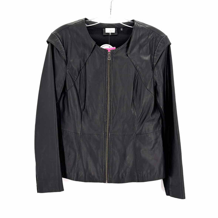 Size M ECRU Black Leather Knit Jacket