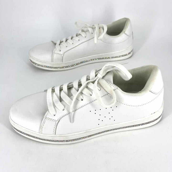 Shoe Size 8.5 White Faux Leather Rhinestone Sneakers