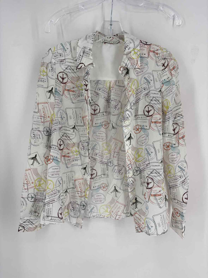 Size XS Alice + Olivia White Print Shirt