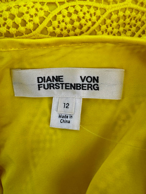 Size 12 DIANE VON FURSTENBERG Yellow Lace Dress