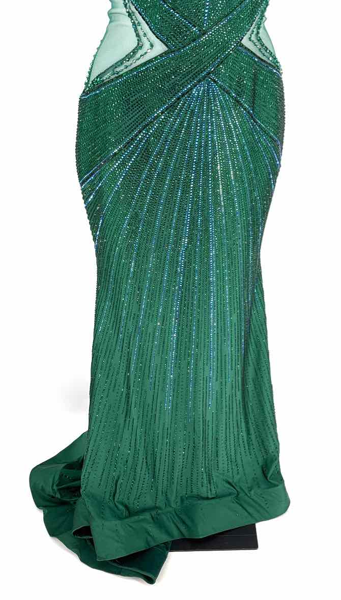 Size 6 ELLIE WILDE Green Rhinestone Dress