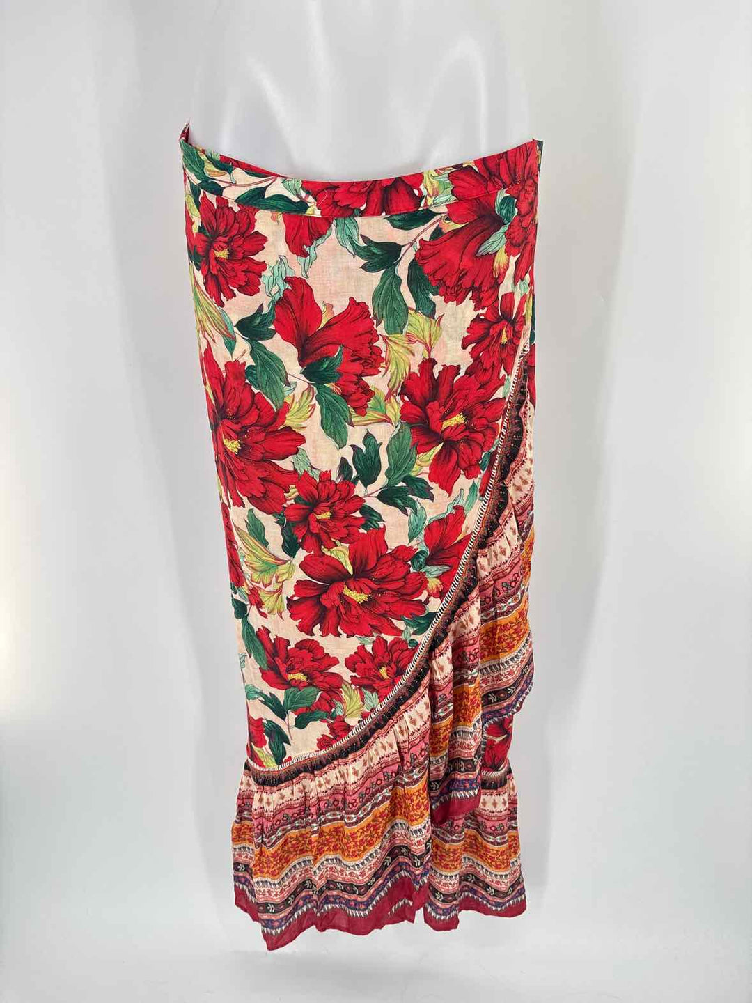 Size L FARM RIO Red Print Skirt