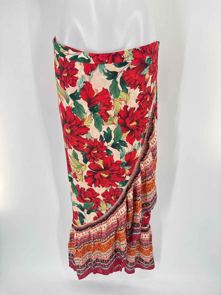 Size L FARM RIO Red Print Skirt