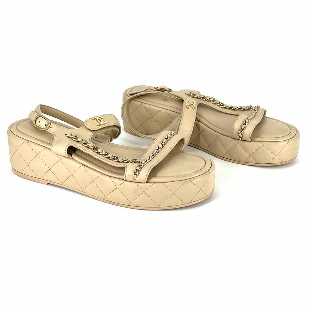Shoe Size 40.5 Chanel Beige Quilted Sandals