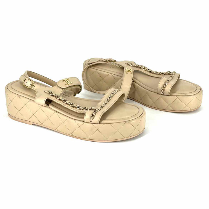 Shoe Size 40.5 Chanel Beige Quilted Sandals