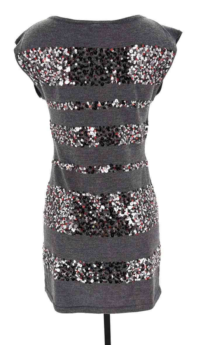 Size L TRINA TURK Charcoal Knit Sequined Dress