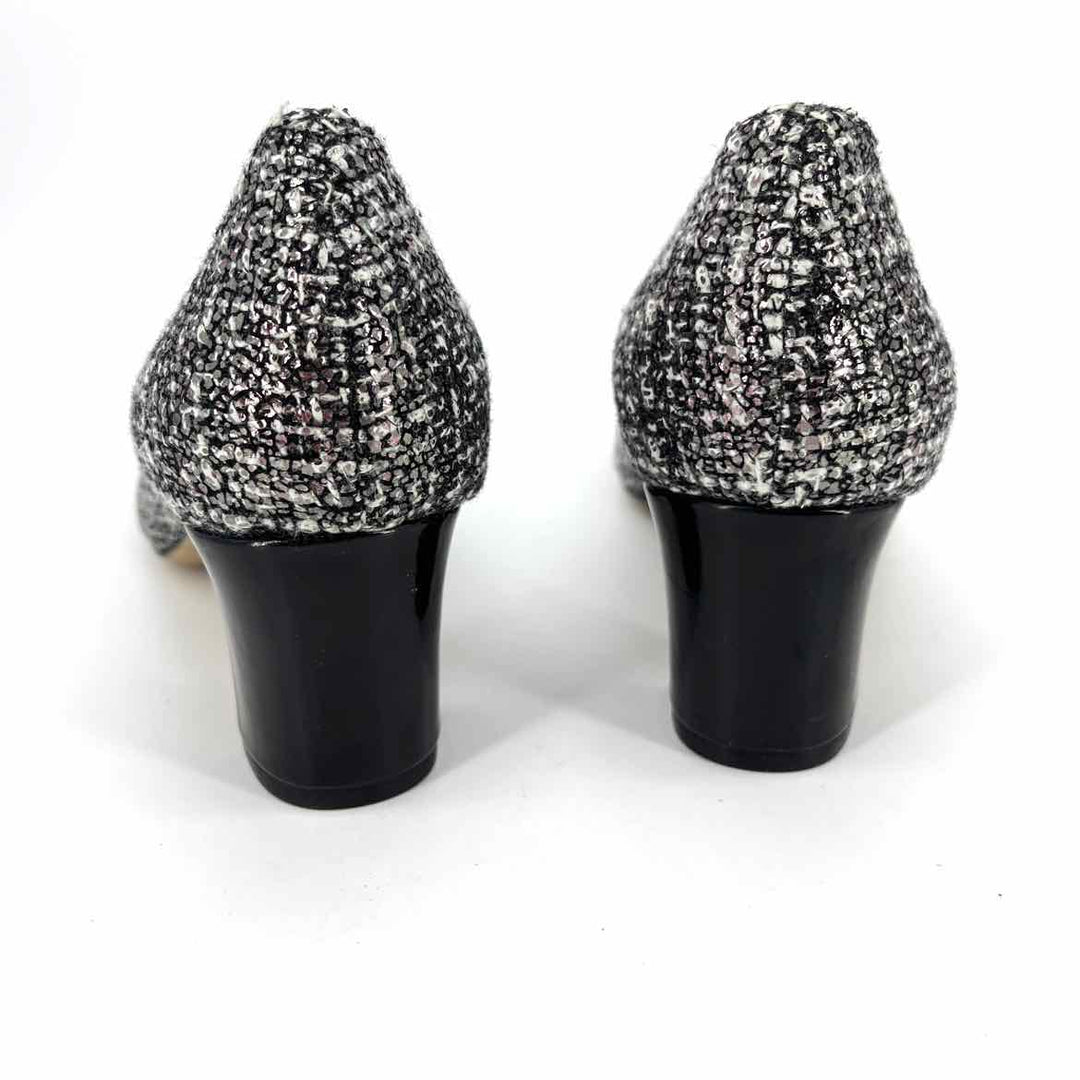 Shoe Size 6.5 DONALD PLINER Black Knit Patent Pumps