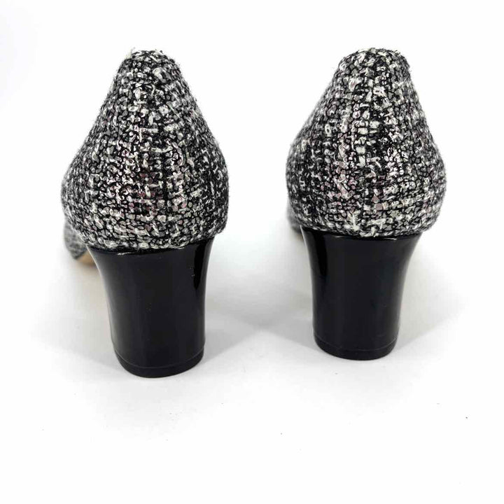 Shoe Size 6.5 DONALD PLINER Black Knit Patent Pumps