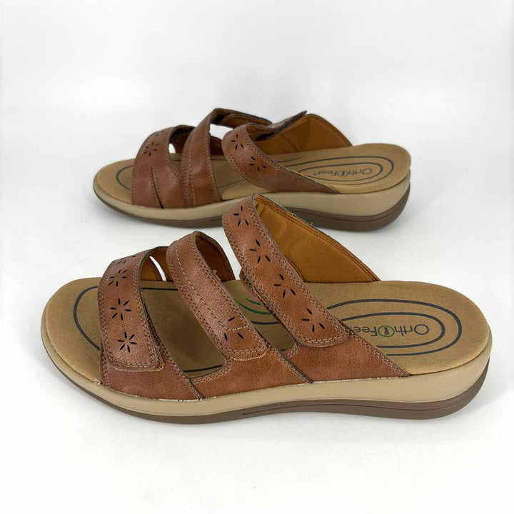 Shoe Size 10.5 Camel Faux Leather Sandals