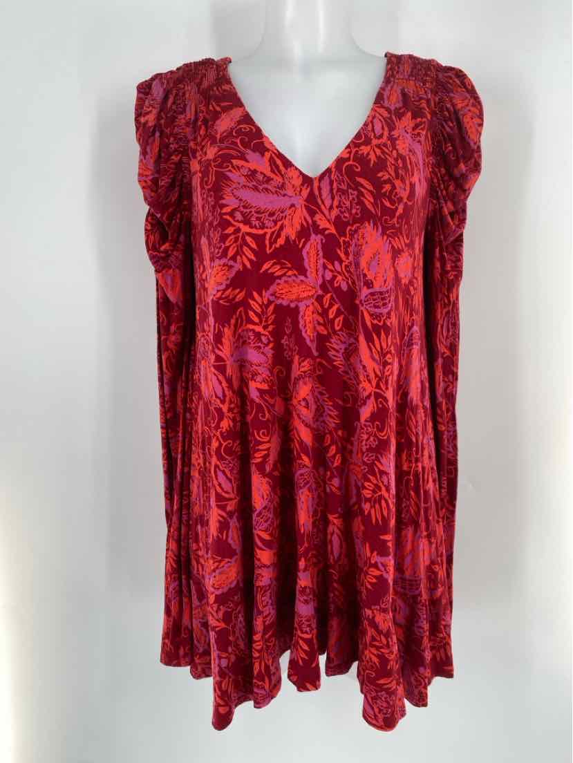 Size M FREE PEOPLE Red Print Shirt