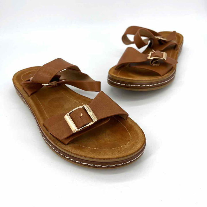 Shoe Size 9 Camel Faux Leather Sandals