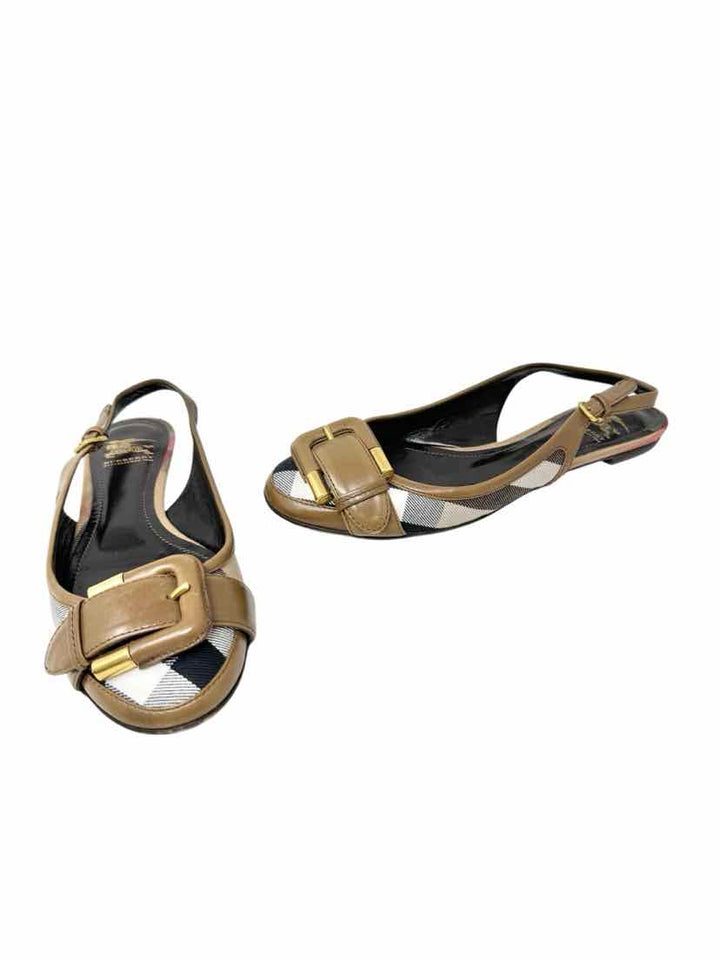 Shoe Size 37.5 Burberry Tan Canvas Luxury - Flats