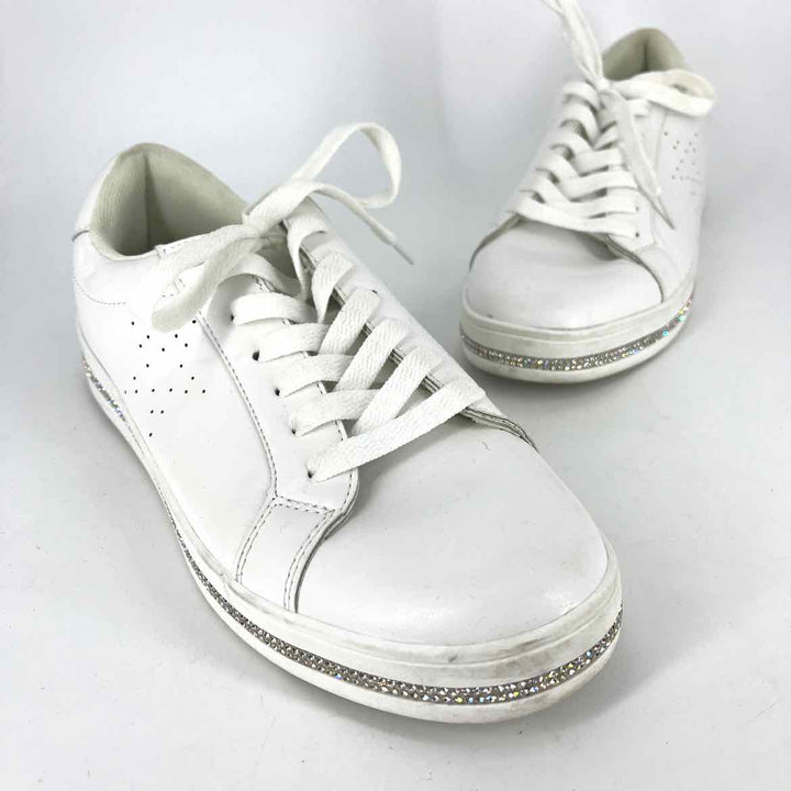 Shoe Size 8.5 White Faux Leather Rhinestone Sneakers