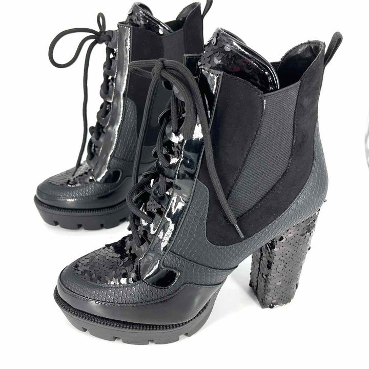 Shoe Size 10 Black Sequined Boots