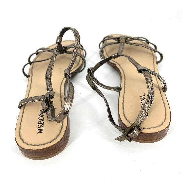 Shoe Size 9.5 MERONA Pewter Faux Leather Sandals