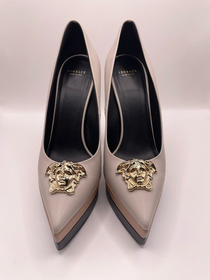 Shoe Size 40 Versace Gray Leather Luxury - Pumps