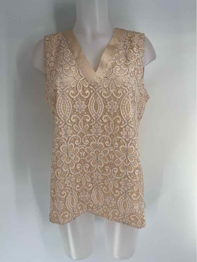 Size M TAHARI Tan Lace Shirt