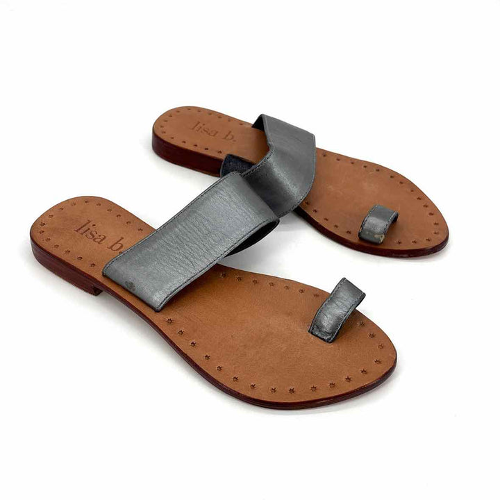 Shoe Size 6 Pewter Leather Sandals