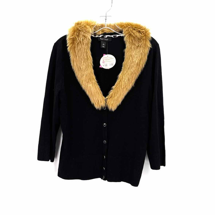 Size XL White House Black Market Black Knit Faux Fur Cardigan