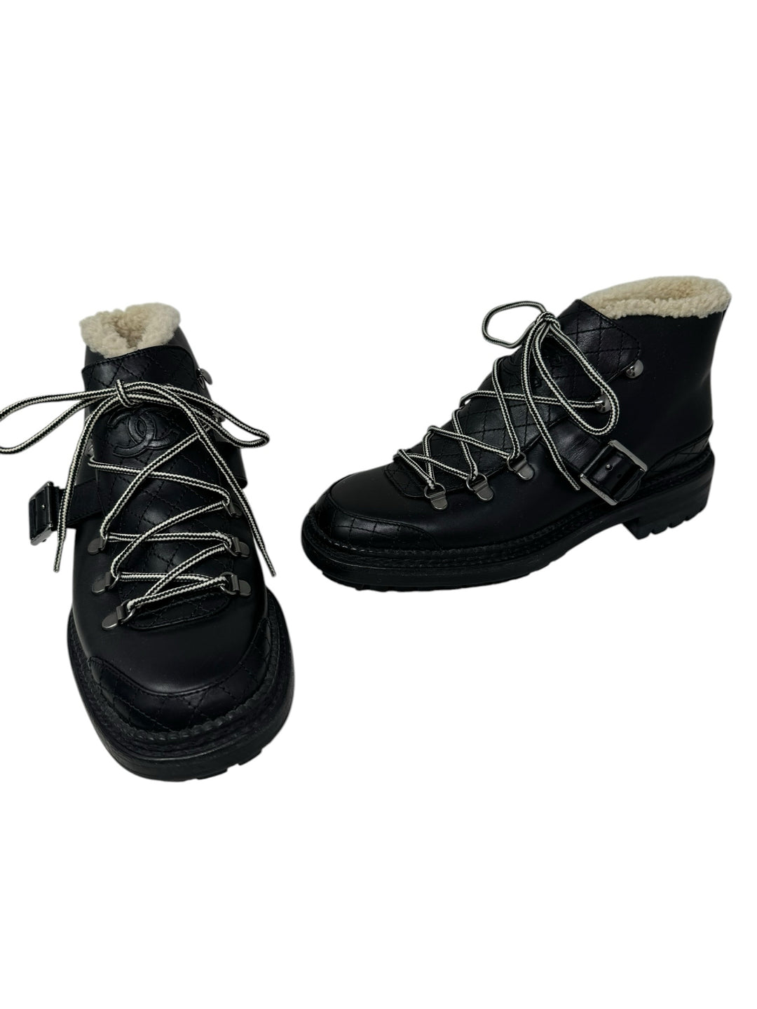 Shoe Size 38 Chanel Black Leather Luxury - Boots