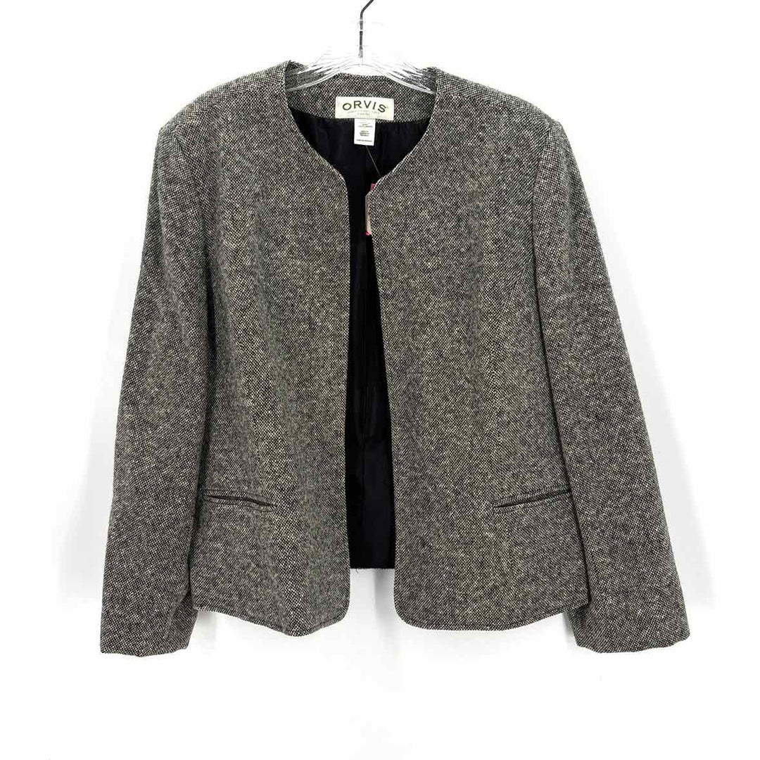 Size L ORVIS Black Print Tweed Jacket