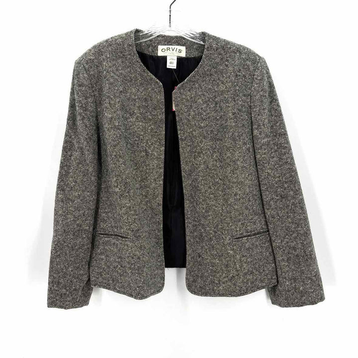 Size L ORVIS Black Print Tweed Jacket