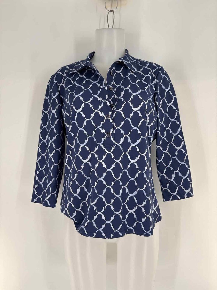 Size L J MCLAUGHLIN Navy Print Shirt