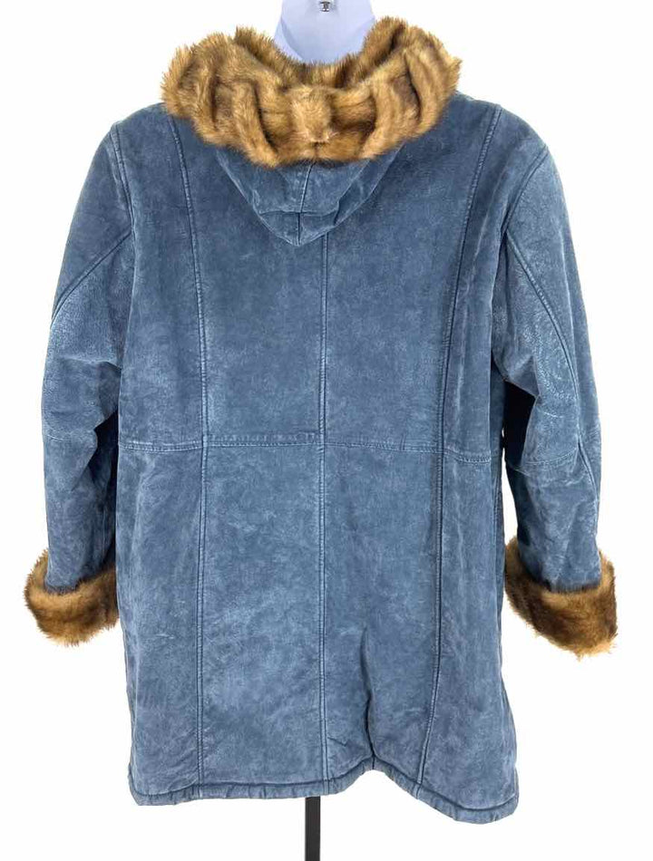 Size 1X DENNIS BASSO Blue Leather Faux Fur Coat