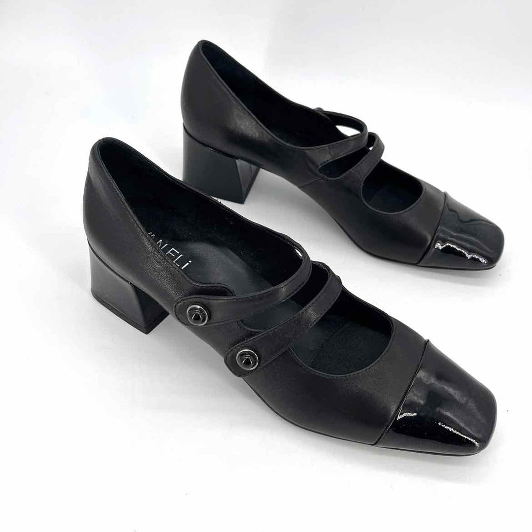 Shoe Size 8 VAN ELI Black Leather Patent Pumps