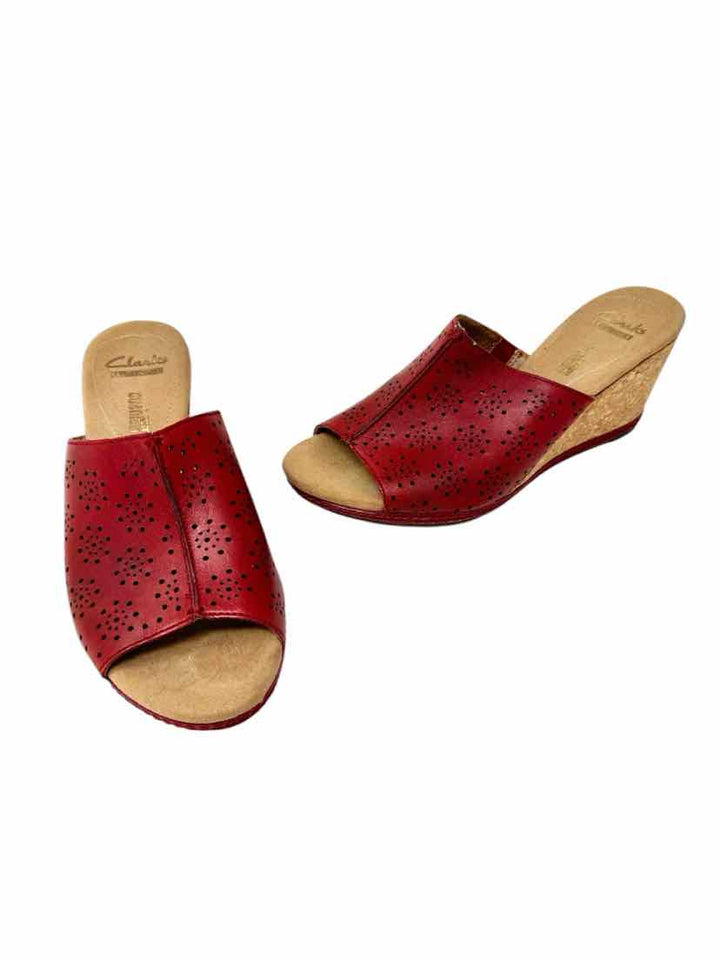 Shoe Size 7.5 CLARKS Red Leather Sandals