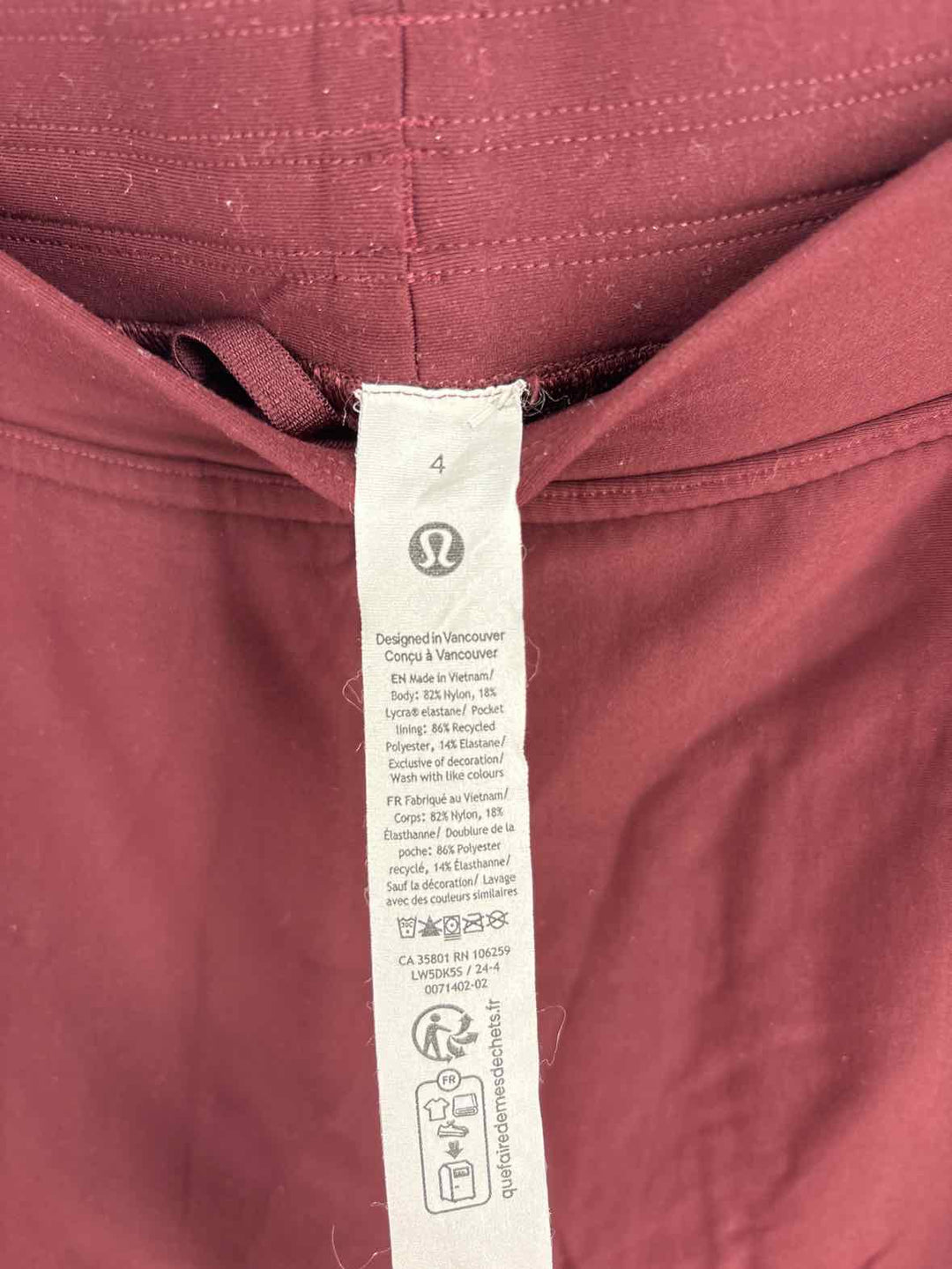 Size 4 Lululemon Burgundy Pants