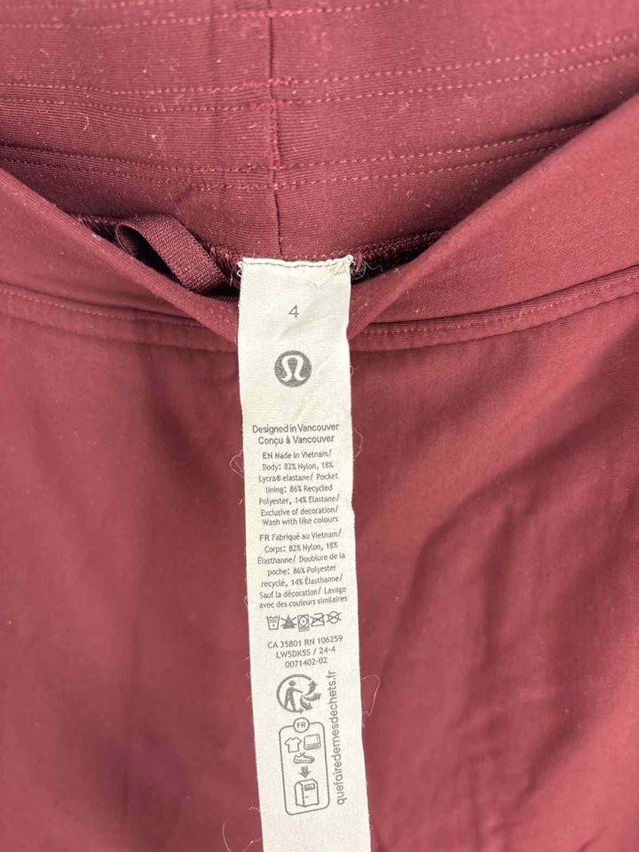 Size 4 Lululemon Burgundy Pants