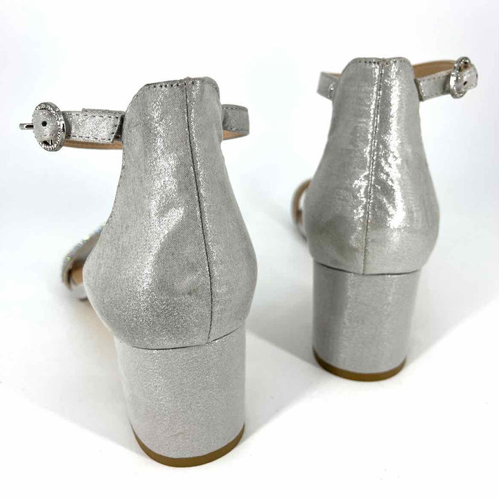 Shoe Size 10 Silver Leather Rhinestone Sandals