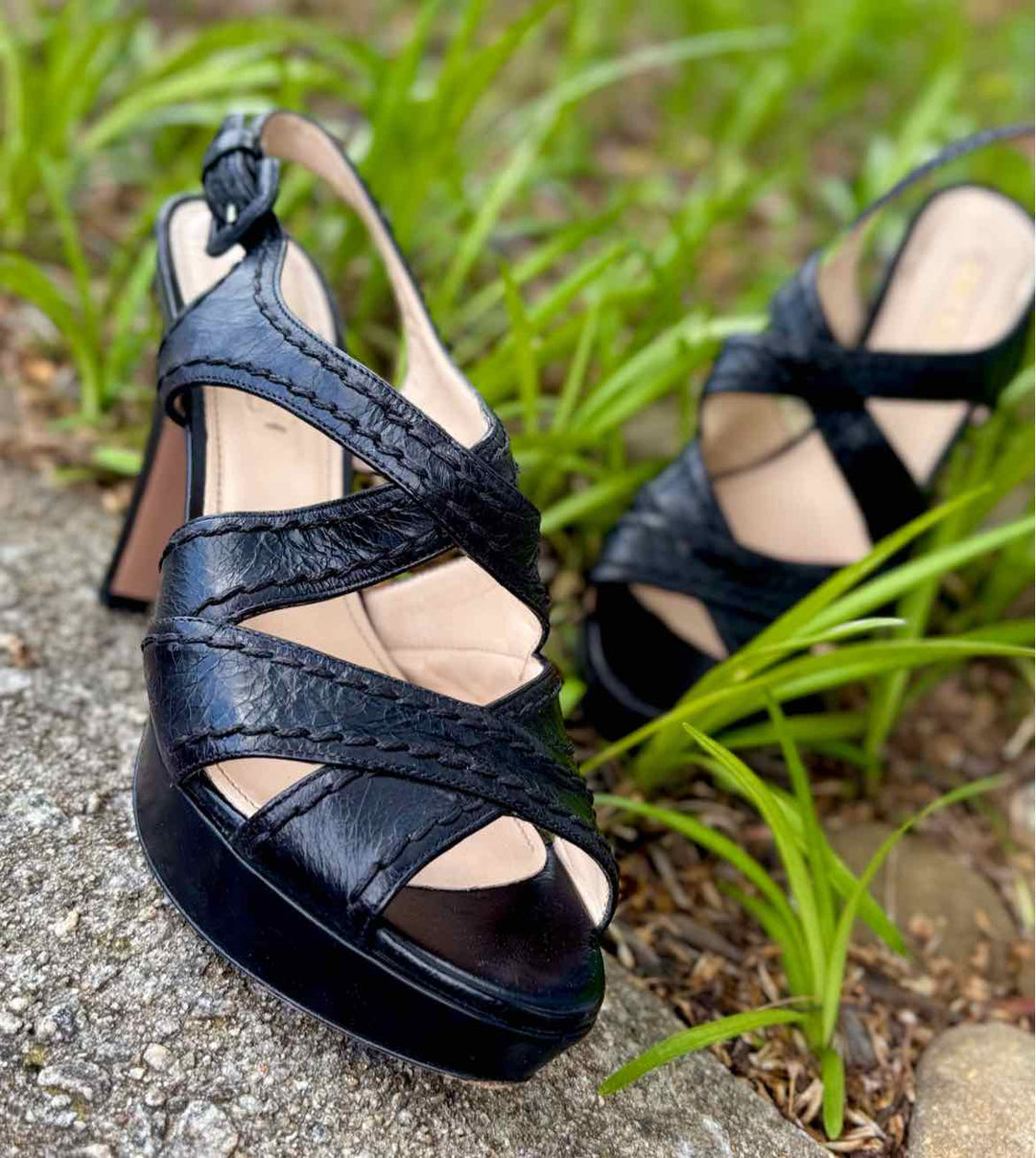 Shoe Size 39 PRADA Black Leather Sandals