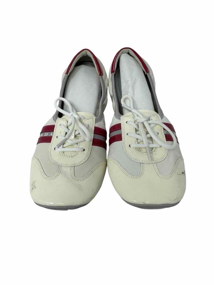 Shoe Size 38.5 PRADA White PATENT Luxury - Flats