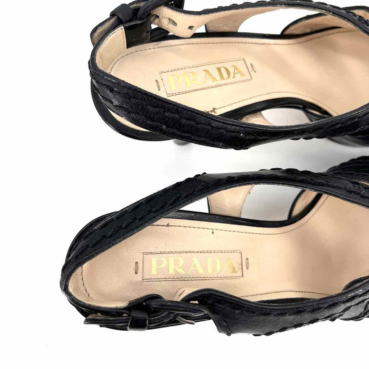 Shoe Size 39 PRADA Black Leather Sandals