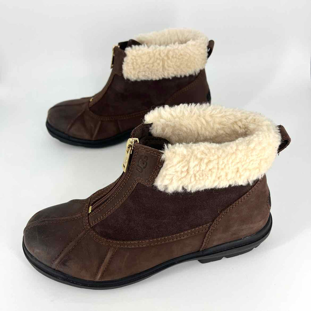 Shoe Size 7.5 Ugg Brown Leather Faux Fur Boots