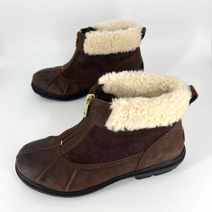 Shoe Size 7.5 Ugg Brown Leather Faux Fur Boots