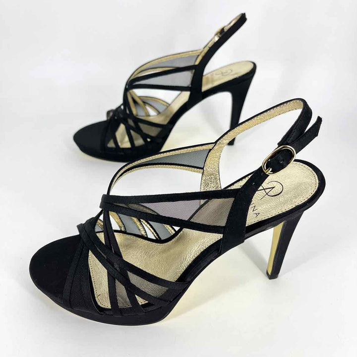 Shoe Size 8 Adrianna Papell Black Satin Mesh Heels