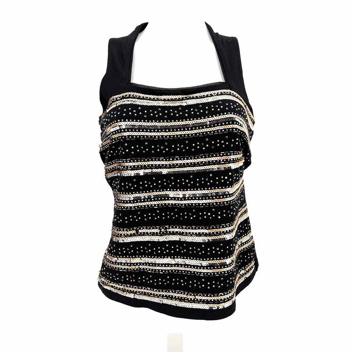 Size XS White House Black Market Black Sequined Shirt